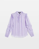 Ruffle Sleeve Sheer Striped Blouse