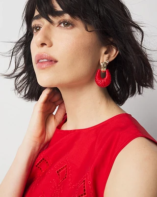 Gold + Red Raffia Drop Earrings