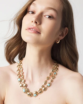 Turquoise + Gold Multistrand Necklace