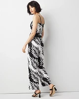 Petite Linen-Blend Palm Print Cropped Wide Leg Pant
