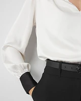 Contrasting Cuff Satin Blouse