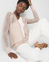 Mesh Cinched Cardigan Sweater