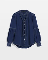 Tie-Neck Denim Shirt