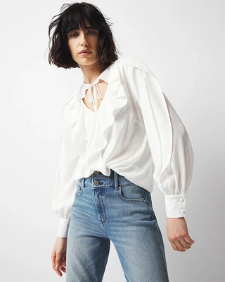 Tie-Neck Ruffle Blouse