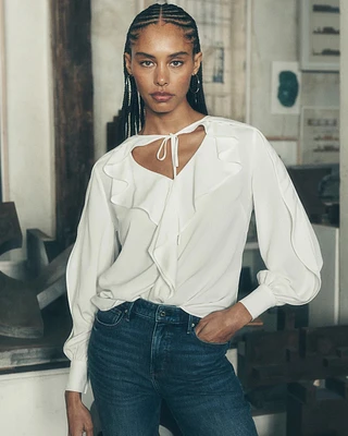 Tie-Neck Ruffle Blouse