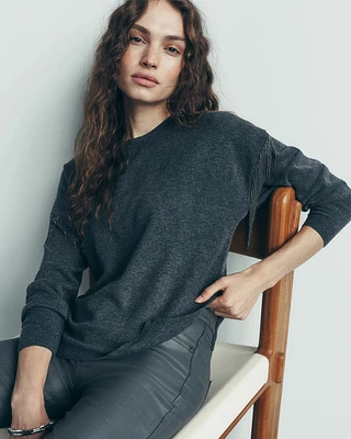 Beaded Fringe Crewneck Pullover