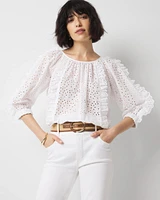 Petite Eyelet & Ruffle Blouse