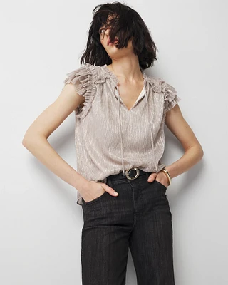 Ruffle Tie-Neck Shimmer Top
