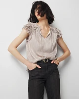 Ruffle Tie-Neck Shimmer Top