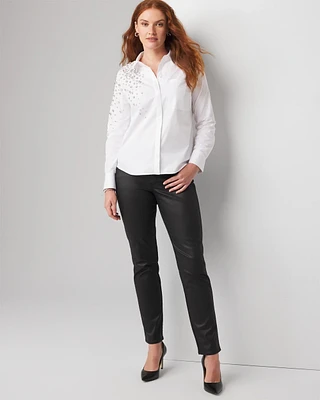 High-Rise Straight Coated Denim Jeans