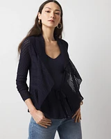 Petite Long Sleeve Pointelle Peplum Cardigan