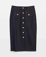 Button Front Denim Midi Skirt