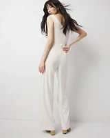 Pinstripe Button-Tab Wide Leg Trouser