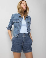 Extra High-Waist Novelty Button Denim Shorts