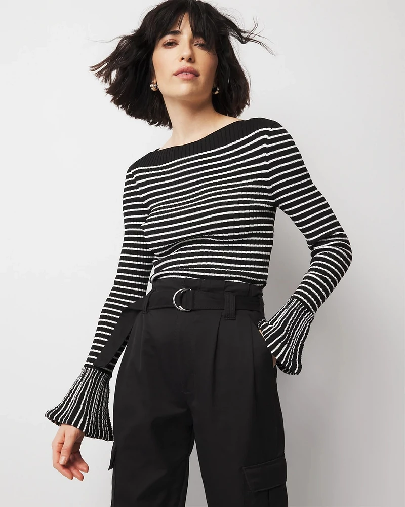 Striped Flared Cuff Sweater