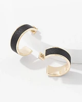 Black Textured Leather Small Hoop Earrings