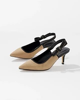 Canvas Slingback Kitten Heel Pump