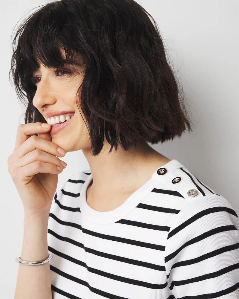 WHBM FORME™  Ribbed Stretch Button Shoulder Tee