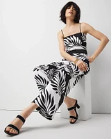 Petite Linen-Blend Palm Print Cropped Wide Leg Pant