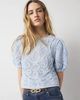 Puff Sleeve Crochet Sweater