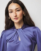 Long Sleeve Twisted Neck Satin Blouse