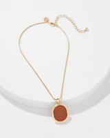 Cognac Textured Leather Pendant Necklace