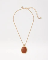 Cognac Textured Leather Pendant Necklace