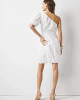 Petite One-Shoulder Bubble Hem Linen-Blend Dress