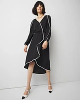 Petite Contrast Ruffle Midi Dress
