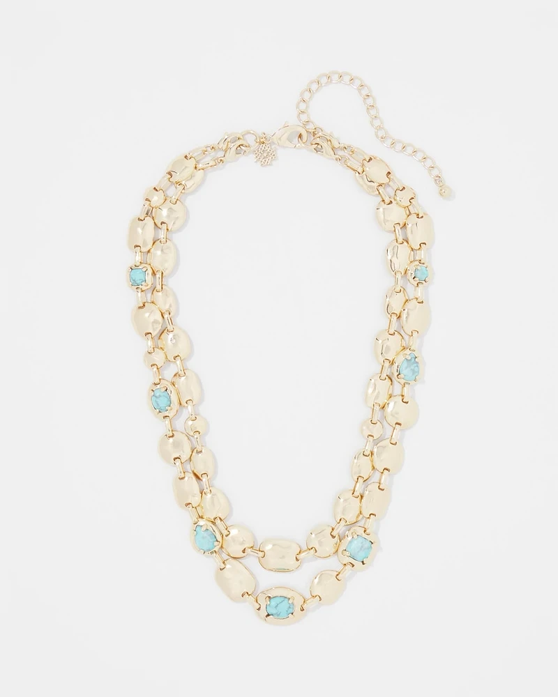 Turquoise + Gold Multistrand Necklace