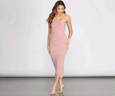 Rianna One Shoulder Heat Stone Dress