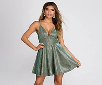 Sherri Metallic Glitter Skater Dress