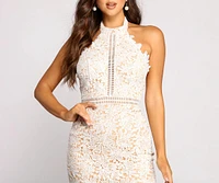 Sydney High Neck Scalloped Lace Midi Dress