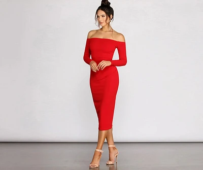 Rose Off The Shoulder Midi Dress