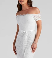 Paige Formal Off-The-Shoulder Scalloped Lace Dress