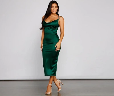 Maya Cowl Neck Satin Formal Dress