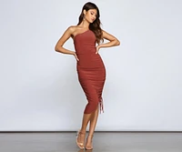 Eve One-Shoulder Ruched Midi Dress