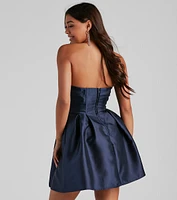 Hadley Strapless Pleated Satin Party Dress