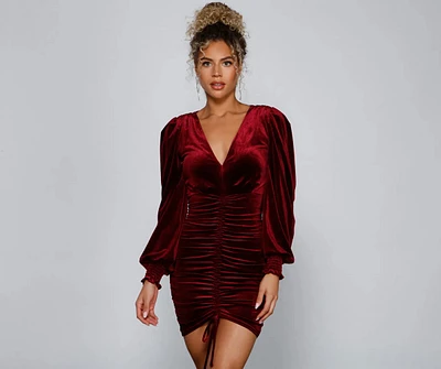 Mariah Ruched Velvet Bodycon Mini Dress