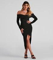 Kristy Off-The-Shoulder Formal Midi Dress