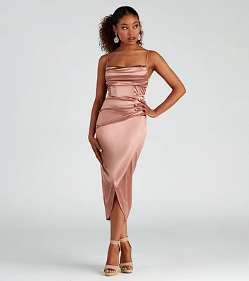 Margaret Formal Satin Wrap Midi Dress