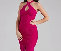 Brenley Mesh Keyhole Halter Midi Dress