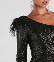 Cassidy Formal Sequin Feather Dress