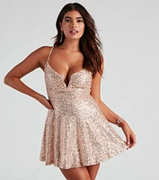 Lisa Sequin V-Neck Party Dress