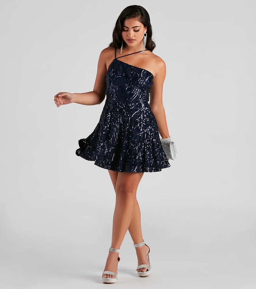 Eve One-Shoulder Sequin Party Dress