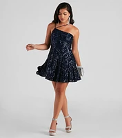 Eve One-Shoulder Sequin Party Dress