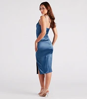 Kiera Formal Satin One-Shoulder Midi Dress