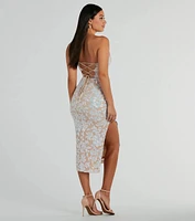 Beckie Formal Sequin Lace-Up Midi Dress