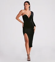 Claire Formal One-Shoulder Velvet Midi Dress