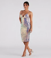 Rhianna Formal Iridescent Sequin Midi Dress